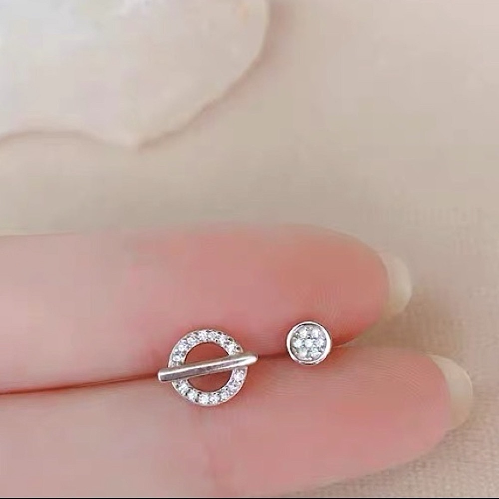 💎PRICE🔻Mismatch Minimalist Basic Circle Stud Earrings zirconia stones silver